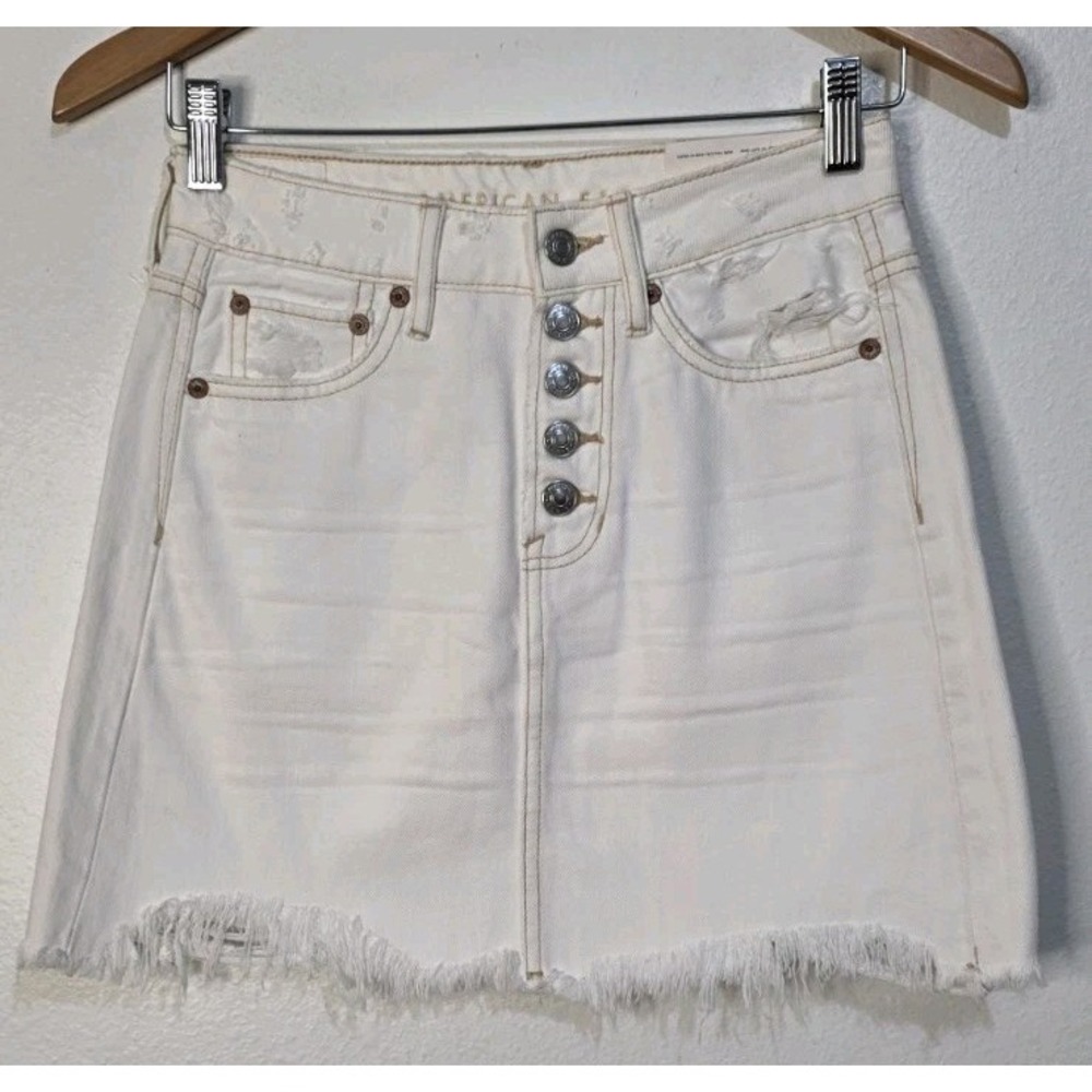 American Eagle Skirt Women 00 24W Denim Super High Rise Festival Mini Distressed